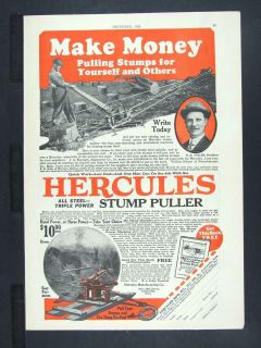 1924 HERCULES All Steel Triple Power Tree STUMP PULLER magazine Ad 