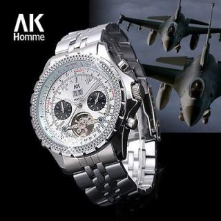 AK Homme pilot army military Stainless Mens Automatic Mechanical wrist 