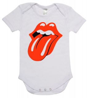 BABY ONE PIECE, ROMPER. ONESIE. printed with ROLLING STONES MOUTH LOGO 