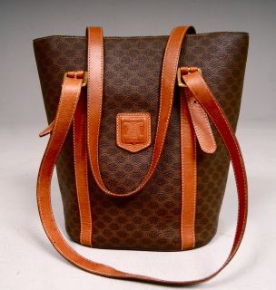   Vintage CELINE Paris 100% Leather Monogrammed Bucket Shoulder Bag MC96