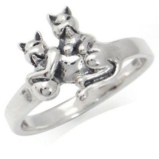 925 Sterling Silver Double CAT Animal/Pet Fashion Ring Size/Sz 8 pclk