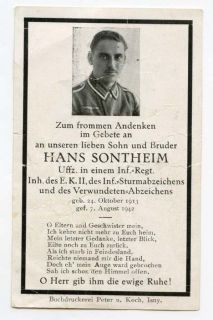 WWII German NCO Infantry Soldiers 1942 Death Card EKII IAB WB