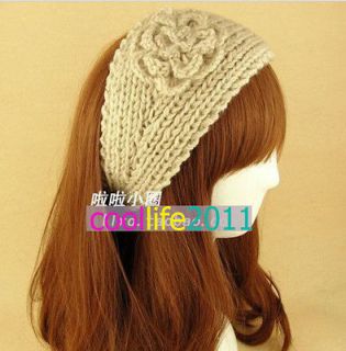 Head Wrap Cap Hand Knit Crochet Cute Flower & Leaf Winter Headband
