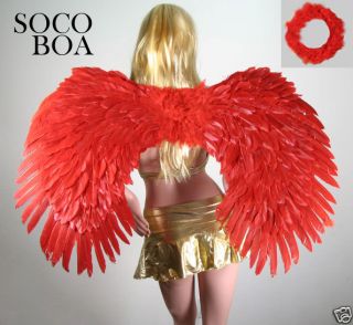 SUPER LARGE Red Feather Halloween Angel Wings Free Halo costume Fairy