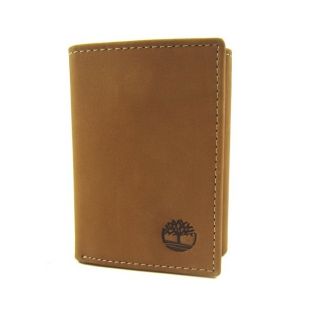 Timberland Mens Tan Brown Slim Travelers Trifold Leather Wallet w/ID 
