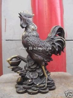 12China Bronze Carved yellow boy big chanticleer Roosters statues