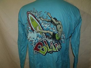 Vtg 80s Ocean Pacific BLAM SURF Print Button Front Shirt sz L Jams 
