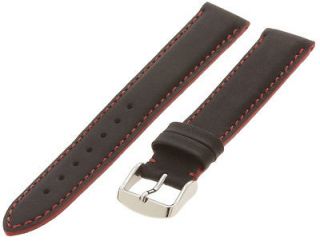 Hadley Roma Red Color Stitched Black Mens Genuine Leather Watch Band 
