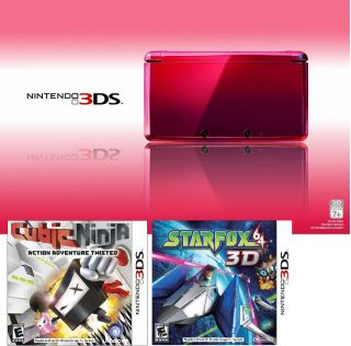   Nintendo 3DS Flame Red Handheld System (NTSC) Console + 2 Games WiFi