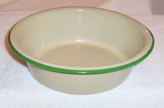   Cream and Green Enamelware 9 Pudding/Sauce Pan With Hang Hole