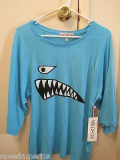 NWT Wildfox Couture Blue Jaw Raglan Oversized Tee T Shirt Top Size XS 