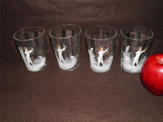 SET OF FOUR 19TH CENTURY ANTIQUE MARY GREGORY GLASS TUMBLERS FIGURAL