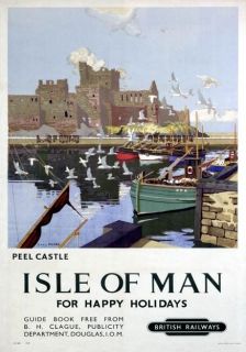 Isle of Man, Peel Castle. Vintage BR Travel Poster print by Charles 