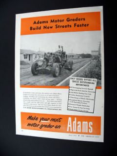 Adams Motor Grader street road building 1951 print Ad