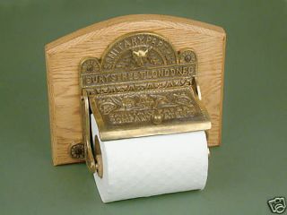 Sanitary Paper Co. antique toilet roll holder, Brass with oak 