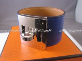 Auth HERMES Kelly Dog Electric Blue Swift Leather Bracelet Silver 