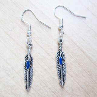 Vintage Silver Native American Feather Turquoise Charm Western 