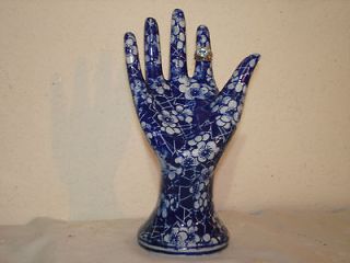 Blue & White Ceramic Hand Ring, Bracelet Holder, Floral Design NEW