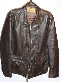   STEERHIDE LEATHER JACKET BROWN DOUBLE POCKETS RAYON LINING MED