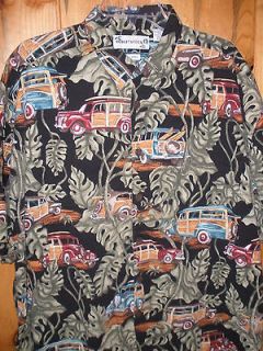   Vintage WOODY SURF Hawaiian Print Shirt Size XL ROBERT STOCK Cars Luau