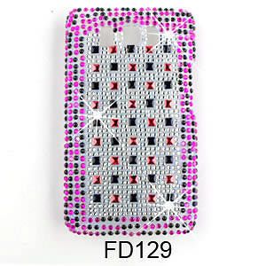 For HTC HD2 Case Cover Diamond Bling Red Blue Squares Rhinestone 