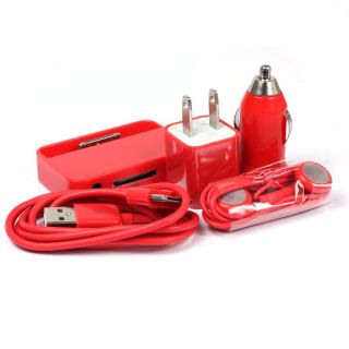 New Car Charger+USB Data Cable+US Charger+Headset+Dock For iPod iPhone 