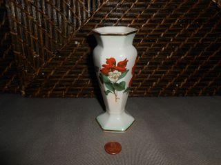 Miniature decorative bud vase colorful floral gold trim design Palissy 