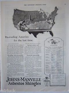 1922 Johns Manville Asbestos Shingles Re Roofing America for Last Time 