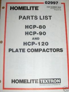 HOMELITE TEXTR PARTS LIST HCP 80 90 120 PLATE COMPACTOR