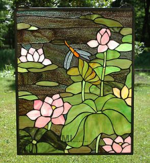 16 x 20 Tiffany Style stained glass window panel water lily 