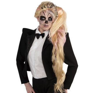   blonde & pink skeleton wig long born this way video costume accessory