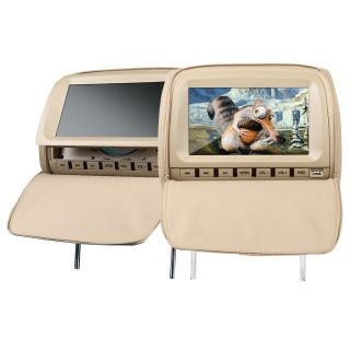   In Car 2x9 HD LCD Tan Pillow Headrest Monitor DVD Player Speaker USA