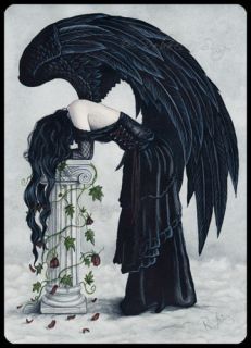 Fantasy Art ACEO PRINT Angel Despair Gothic Black Wings Column Clouds 