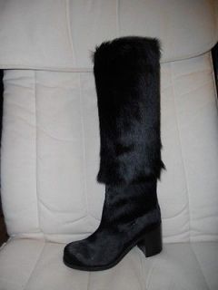 CHANEL 2011 Pony Hair Fur Tall Foldover Knee High Boy Boots Black 38 