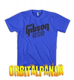 Blue T Shirt with Black GIBSON USA logo   les paul, sg, 335, dove 