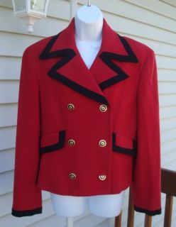 Womens CLASSIQUES ENTIER Red Black Trim Boucle Wool Blazer Jacket size 