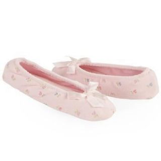 Ladies Isotoner PINK Embroidered Rosebud Terry Ballet Style Slippers