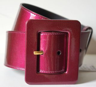 YSL YVES SAINT LAURENT Patent Leather Wide BURGUNDY Belt 85 Square 