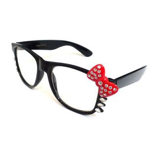 HELLO KITTY RETRO Nerd Eye Glasses Black Frame with Bling Rhinestone 