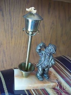 Antique Oil Lamp w/ Marble Base With Drunk Drinking Man and Lamp Post