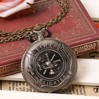 Vintage Firefighter Gift Antique Style Necklace fob Quartz Pocket 