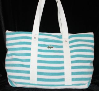 Lacoste NEW Terrycloth Tote Bag Retail $140 Marine Blue & White 