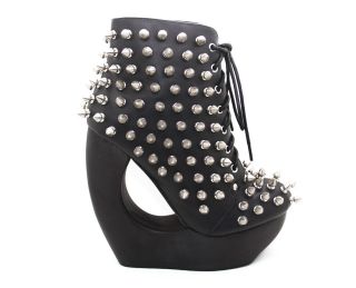JEFFREY CAMPBELL ROCK CHIC ROXIE SP SPIKE BLACK HEELS LACE UP BOOTIE 