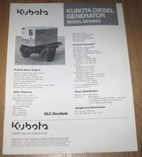 Kubota Model GV3190Q Diesel Generator Original OE Dealer Sales 