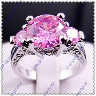 sz7/8/9 New pink sapphire ladys 10KT white Gold Filled Ring free 