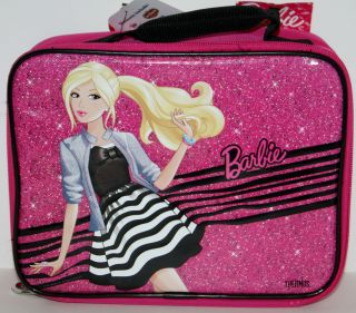 Thermos Barbie Pink Sparkly Insulated Lunch Bag Tote Kit 9X7X3 NWT
