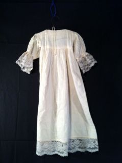 ANTIQUE VINTAGE CHRISTENING GOWN w WIRE HANGER LACE RIBBON WHITE