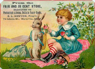 Girl Rabbit 1890s Victorian Trade Card Advertising Fair & 99 Cent 