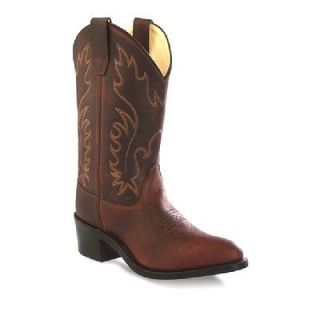   and Girls Leather Cowboy Boots in Brown Leather with J Toe for Kids