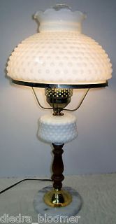 Vintage Fenton? Hurricane Milk Glass Hobnail Table Desk Lamp Light 